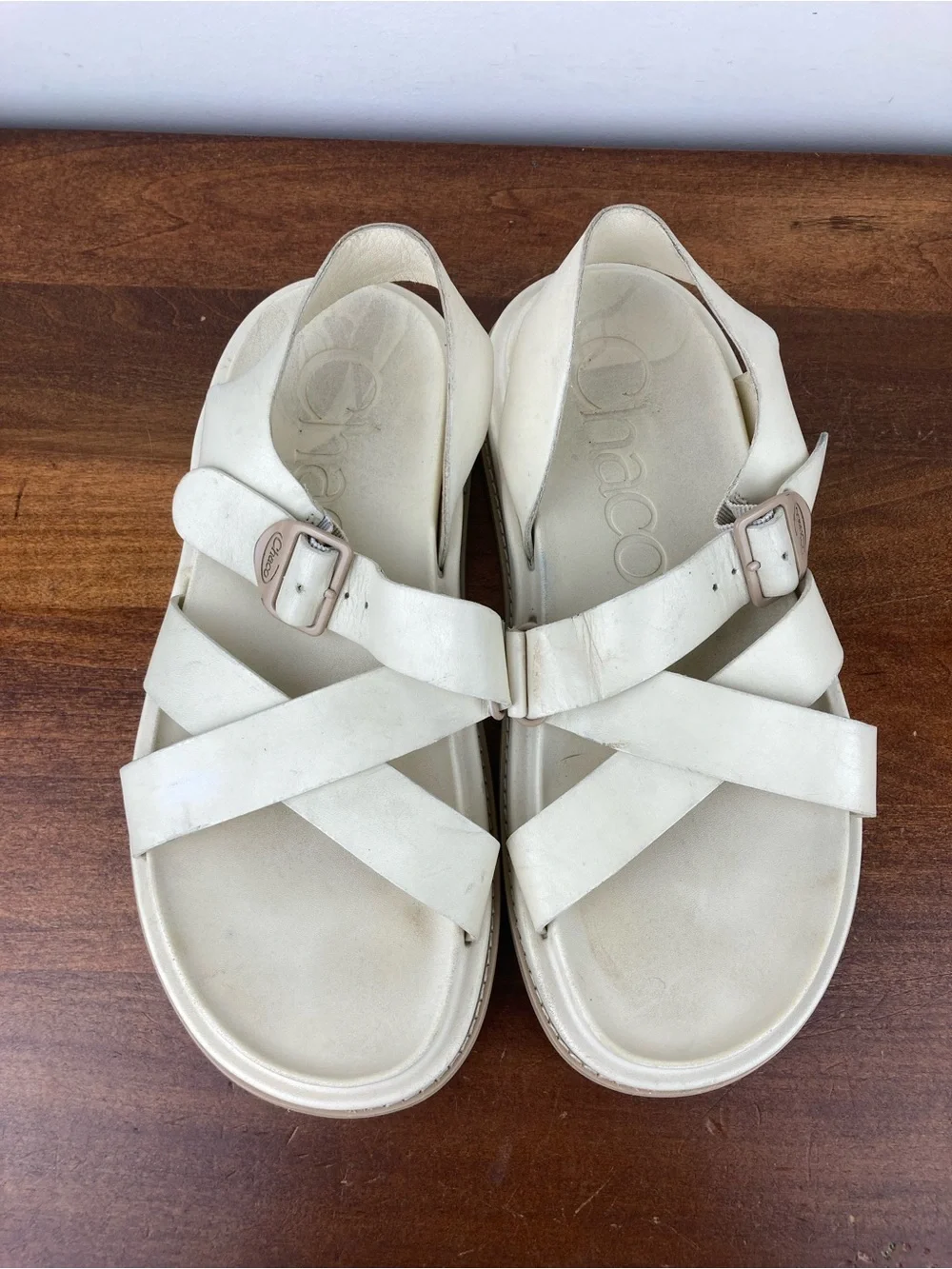 Chaco Townes Mid Form Angora Platform Sandals Ivory Leather Women’s Size 8.